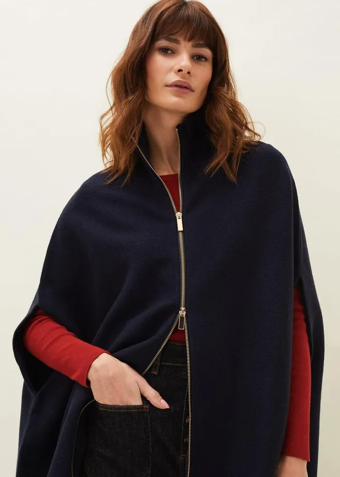 Avan Double Ended Zip Cape Navy Women Phase Eight Coats