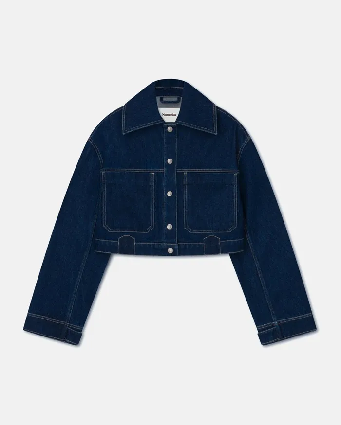 Bambari Cropped Denim Jacket Eco Indigo Women Nanushka Jackets and Blazers