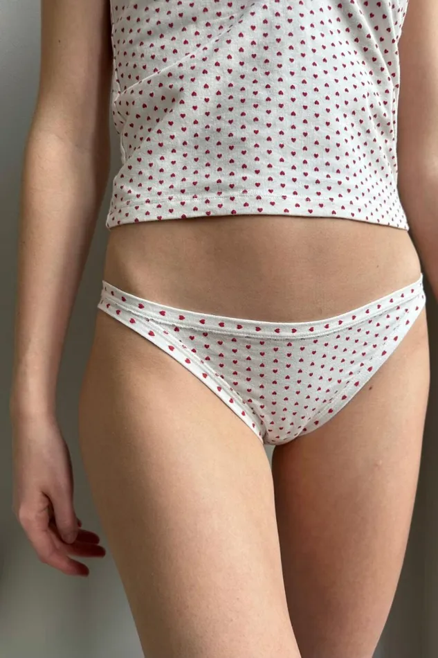 Basic Heart Underwear White With Red Hearts Women Brandy Melville Intimates