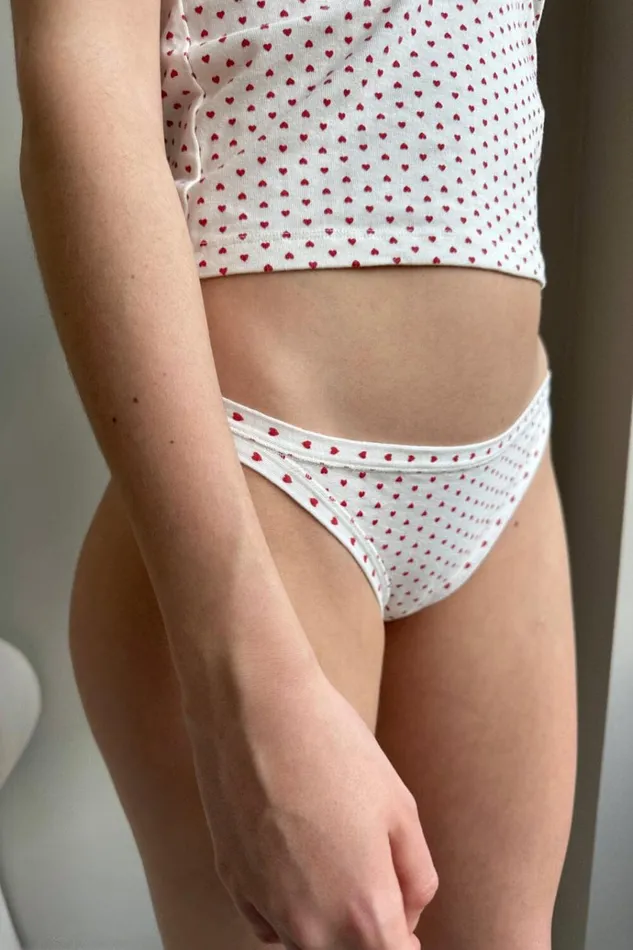 Basic Heart Underwear White With Red Hearts Women Brandy Melville Intimates