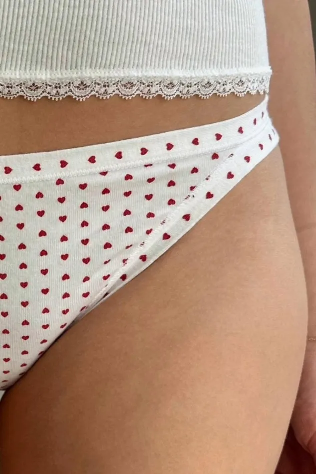 Basic Heart Underwear White With Red Hearts Women Brandy Melville Intimates
