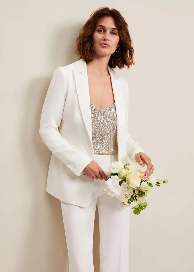 Beatriz White Satin Bridal Blazer Ivory Women Phase Eight Jackets