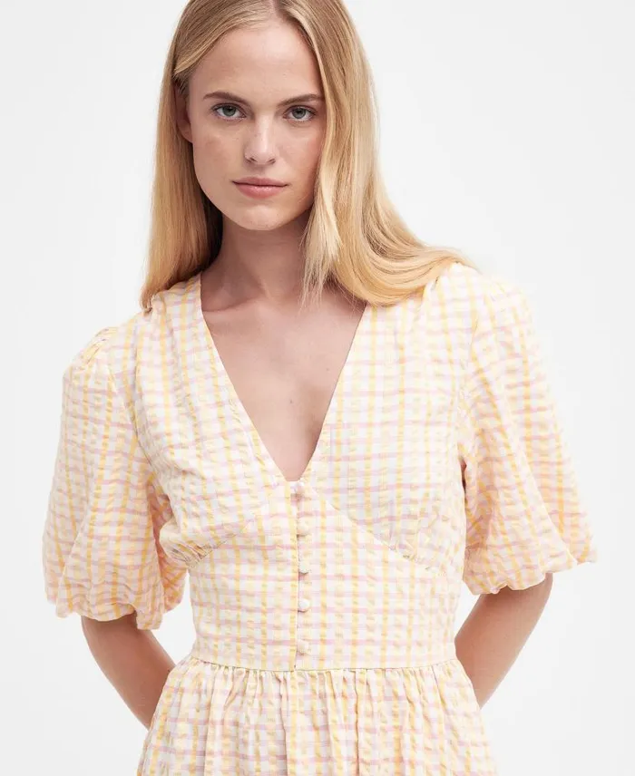 Belmont Gingham Midi Dress Mallow Pink Check Women Barbour Dresses and Skirts