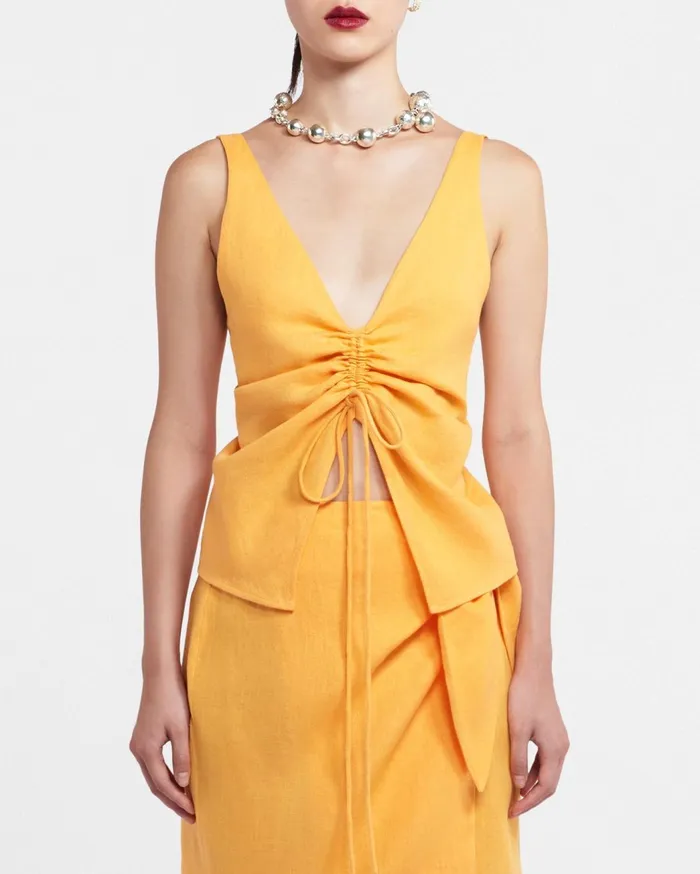 Berdine Sale Linen RuchedFront Top Orange Women Nanushka Tops