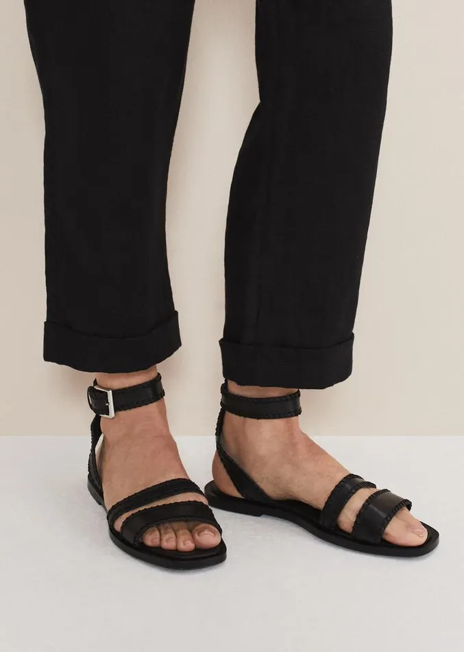 Black Leather Flat Sandals Black Women Phase Eight Sandals