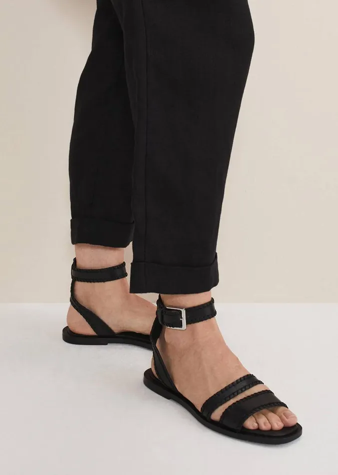 Black Leather Flat Sandals Black Women Phase Eight Sandals