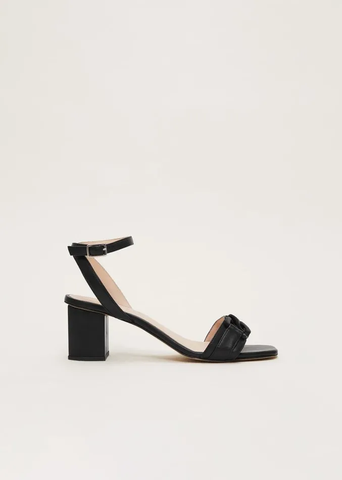 Black Leather Open Toe Block Heels Black Women Phase Eight Sandals
