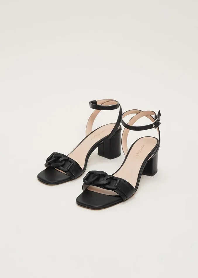 Black Leather Open Toe Block Heels Black Women Phase Eight Sandals