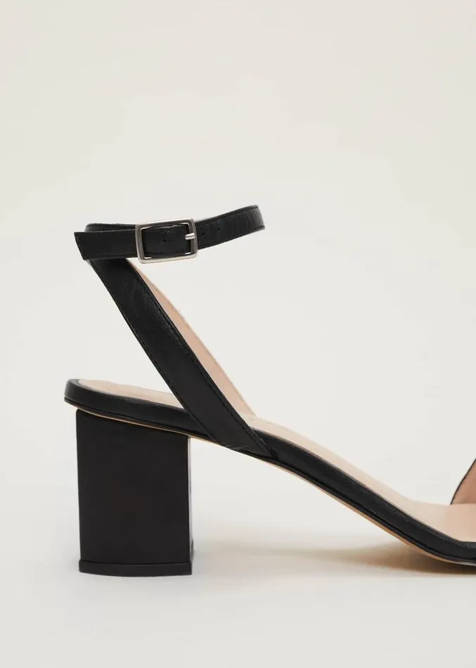 Black Leather Open Toe Block Heels Black Women Phase Eight Sandals