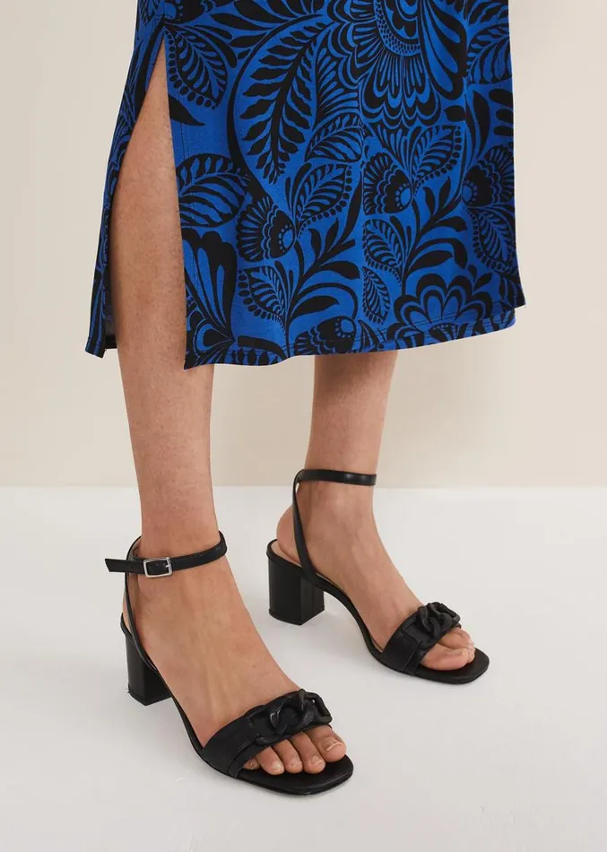 Black Leather Open Toe Block Heels Black Women Phase Eight Sandals