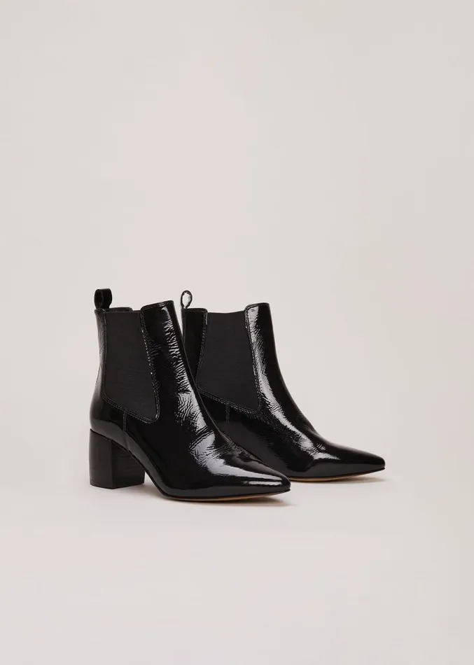 Black Leather Patent Ankle Boots Black Women Phase Eight Boots