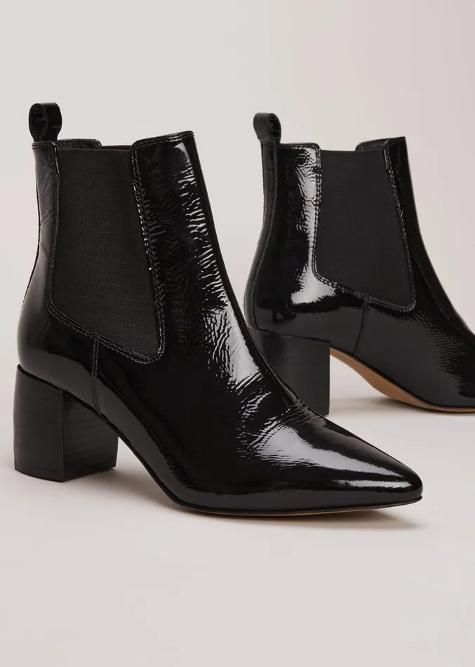 Black Leather Patent Ankle Boots Black Women Phase Eight Boots