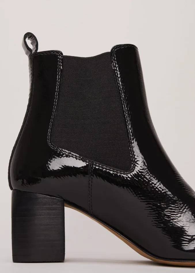 Black Leather Patent Ankle Boots Black Women Phase Eight Boots