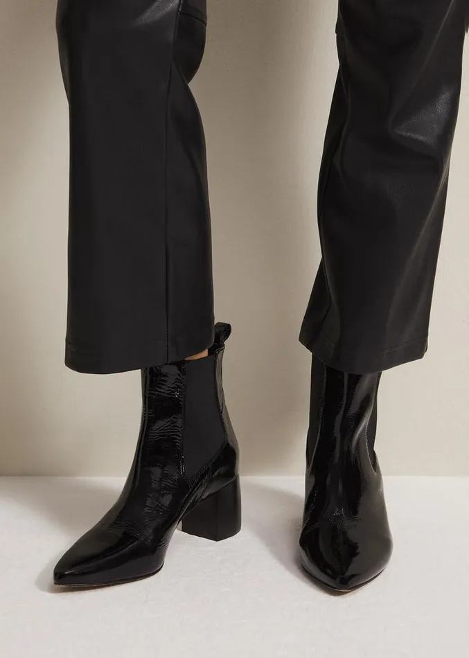 Black Leather Patent Ankle Boots Black Women Phase Eight Boots