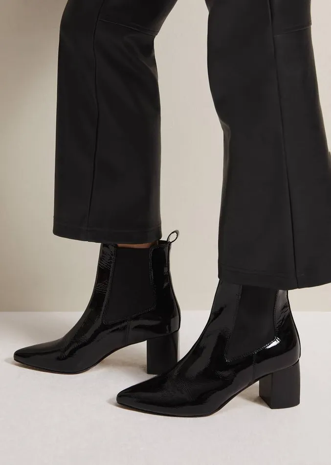 Black Leather Patent Ankle Boots Black Women Phase Eight Boots