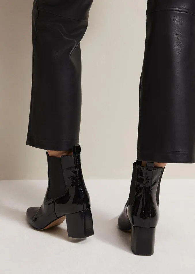 Black Leather Patent Ankle Boots Black Women Phase Eight Boots
