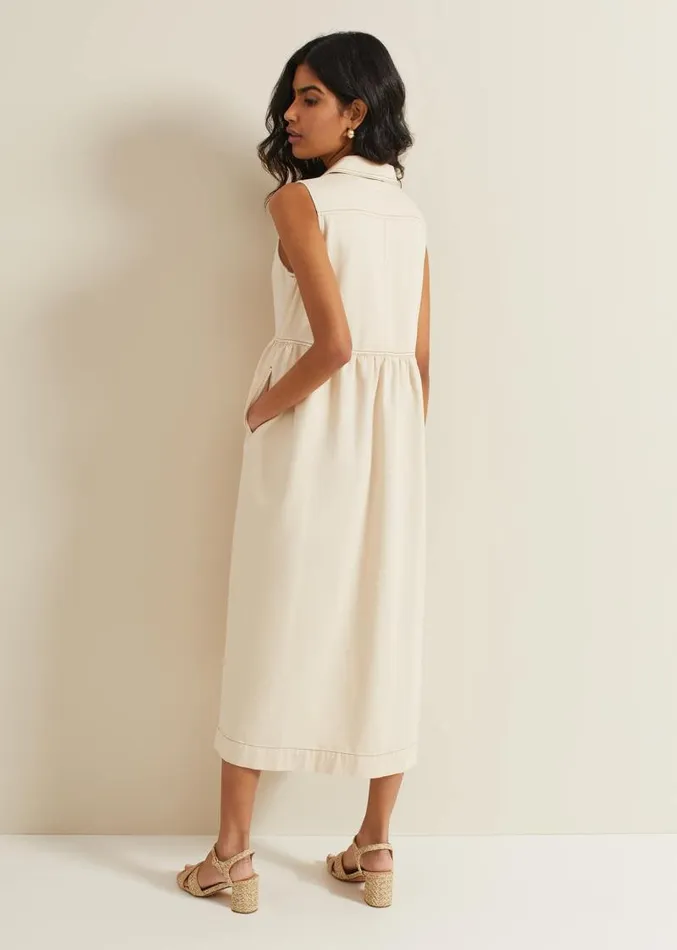 Blakely Zip Denim Midi Dress Cream Women Phase Eight Dresses