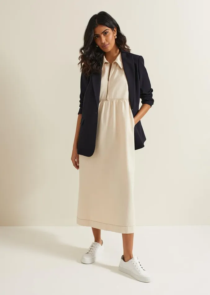 Blakely Zip Denim Midi Dress Cream Women Phase Eight Dresses