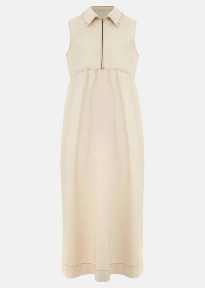 Blakely Zip Denim Midi Dress Cream Women Phase Eight Dresses