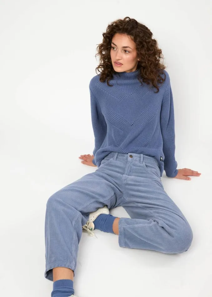 Blutsgeschwister Corduroy Pants High Waist Olotte Blue Women Trousers