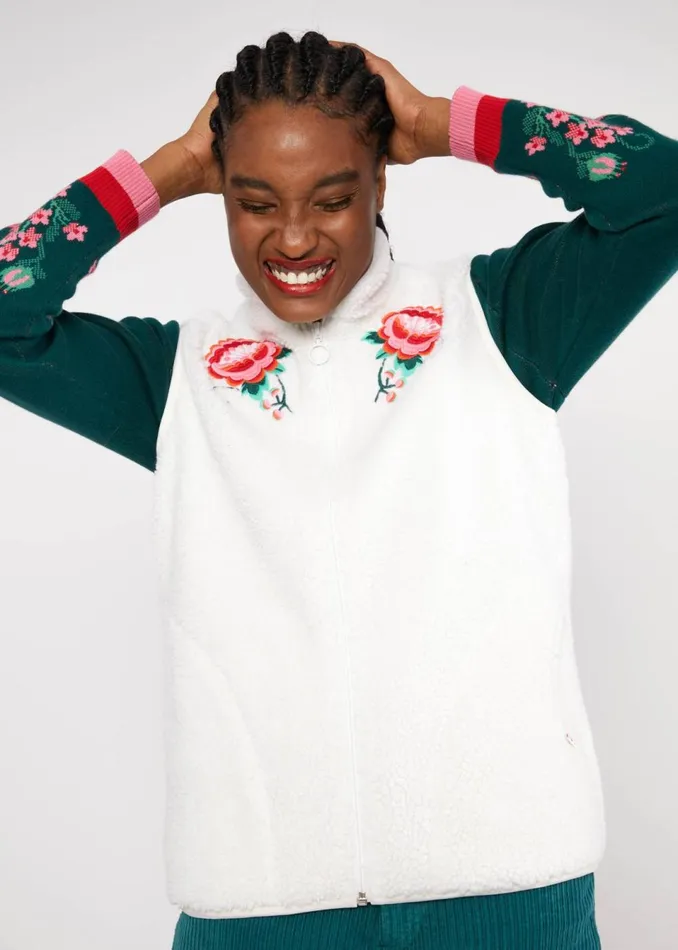 Blutsgeschwister Gilet Smoochy Woods Vest White Women Sweatshirts and Hoodies