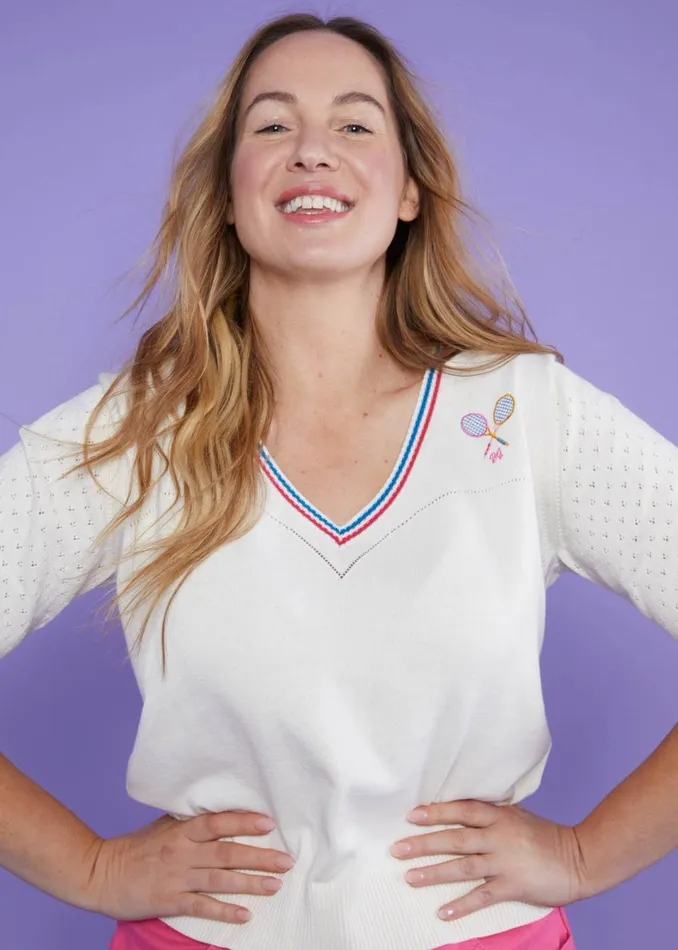 Blutsgeschwister Knitted Jumper Pretty Preppy Special White Women Knitted Jumpers