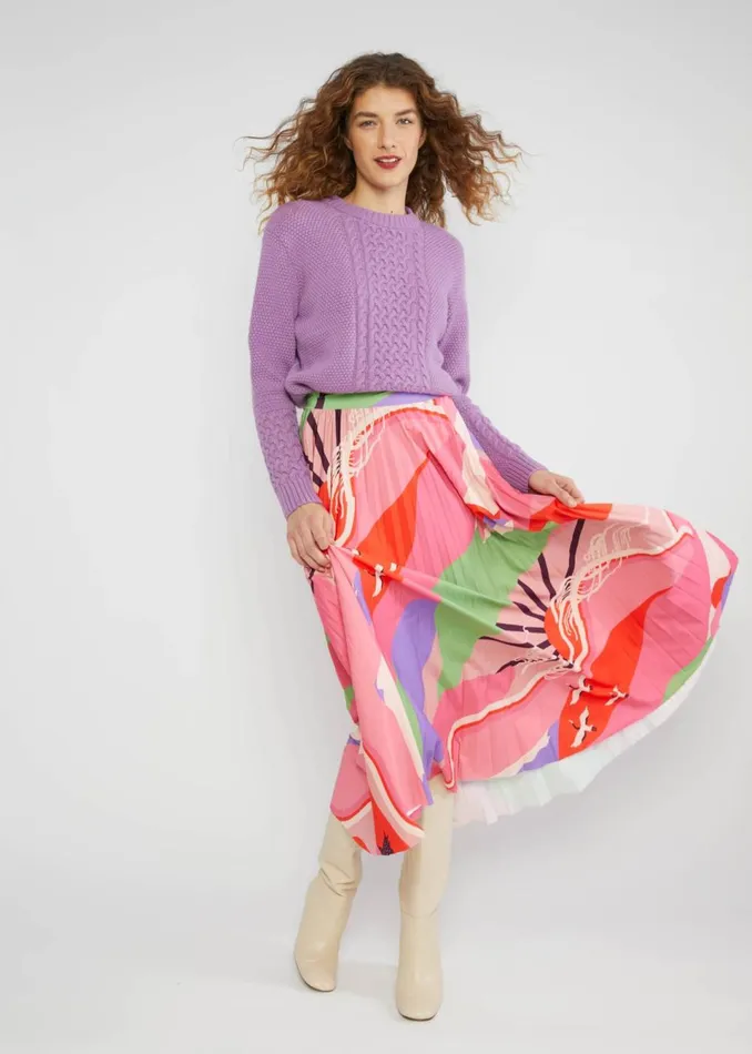 Blutsgeschwister Midi Skirt Sakura Swirls Pink Women Skirts