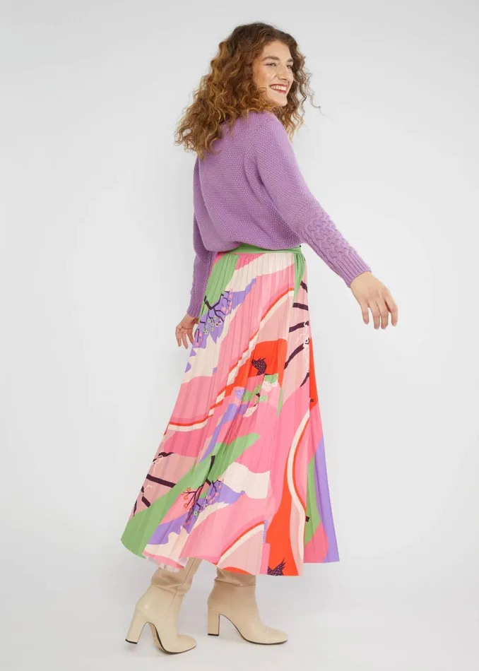 Blutsgeschwister Midi Skirt Sakura Swirls Pink Women Skirts