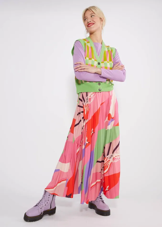 Blutsgeschwister Midi Skirt Sakura Swirls Pink Women Skirts