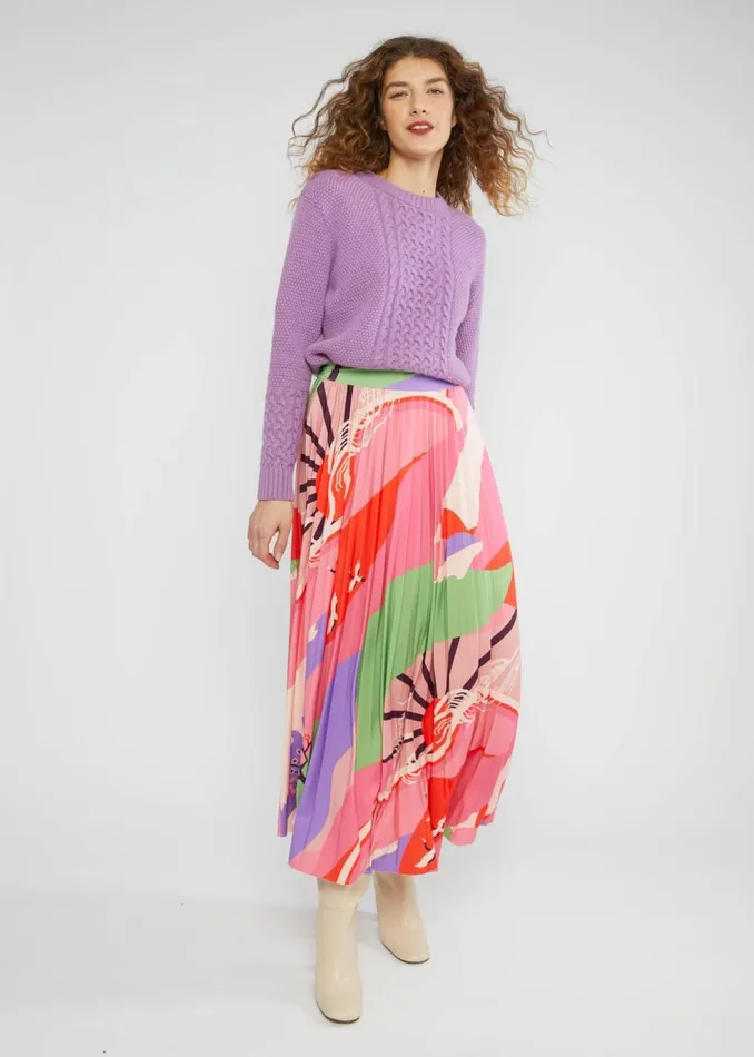 Blutsgeschwister Midi Skirt Sakura Swirls Pink Women Skirts