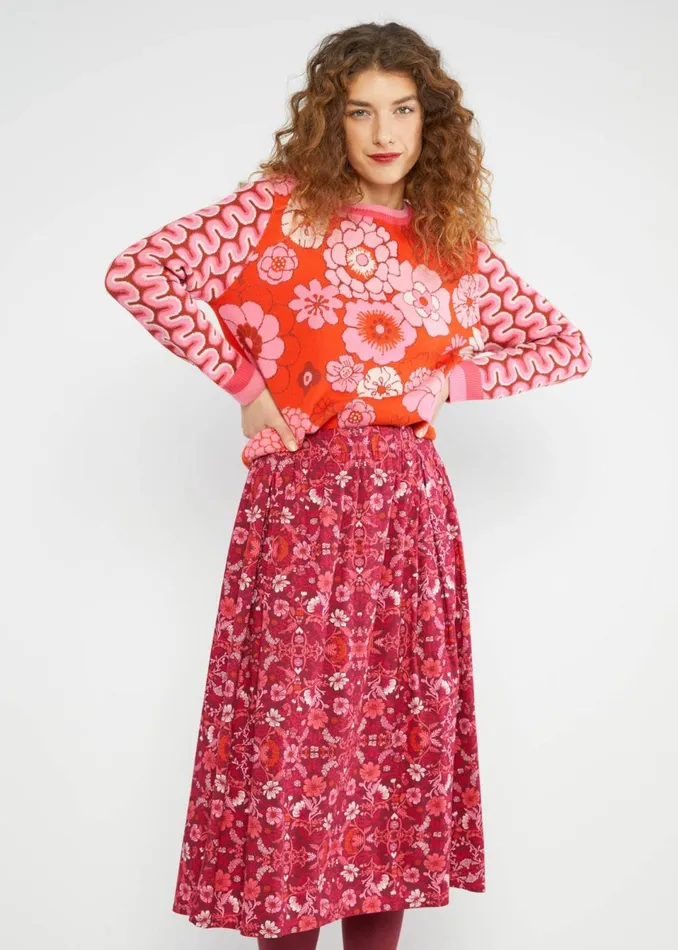 Blutsgeschwister Midi Skirt Swing Around The Clock Red Women Skirts