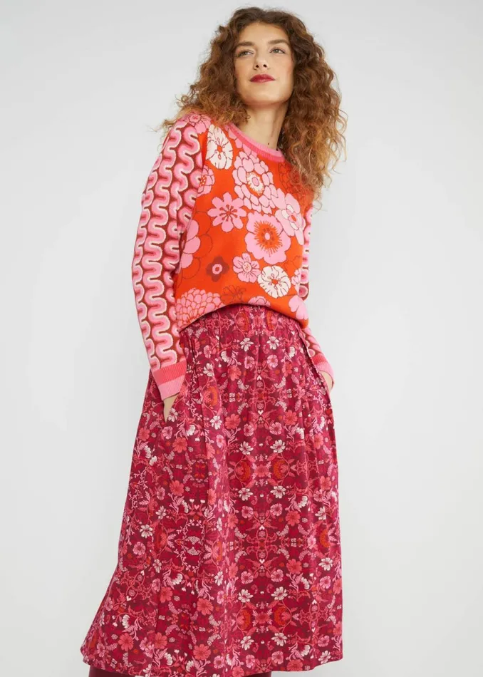Blutsgeschwister Midi Skirt Swing Around The Clock Red Women Skirts