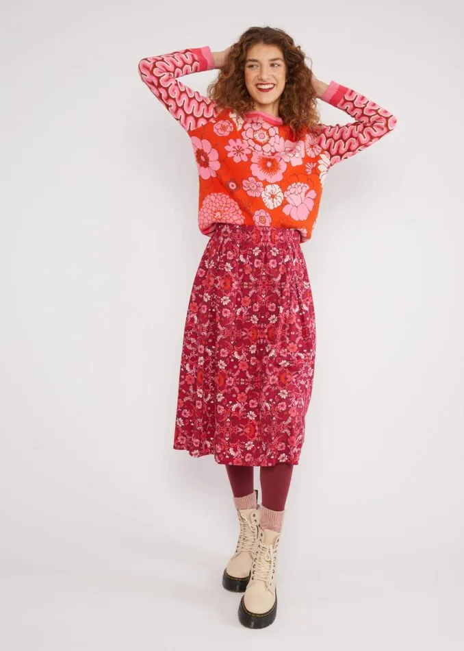 Blutsgeschwister Midi Skirt Swing Around The Clock Red Women Skirts