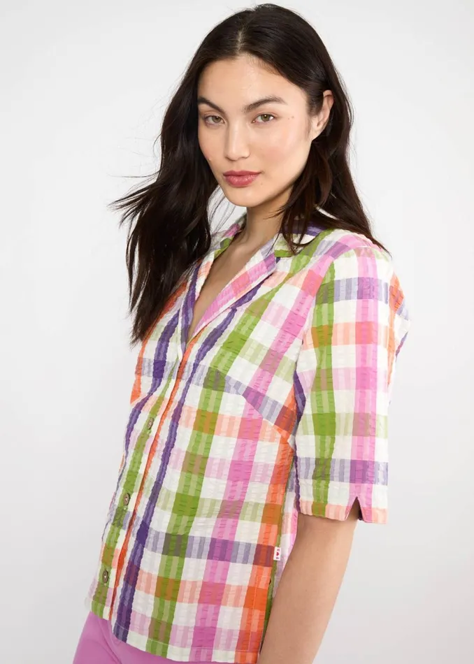 Blutsgeschwister Seersucker Shirt Shimmy Chic Blue Women Blouses and Tunics