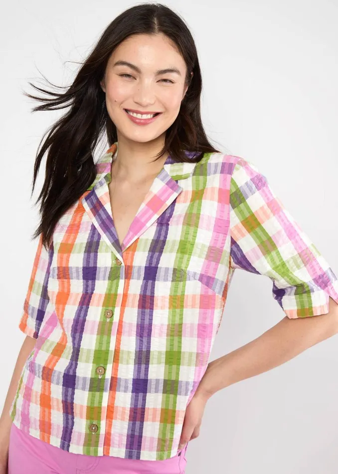 Blutsgeschwister Seersucker Shirt Shimmy Chic Blue Women Blouses and Tunics