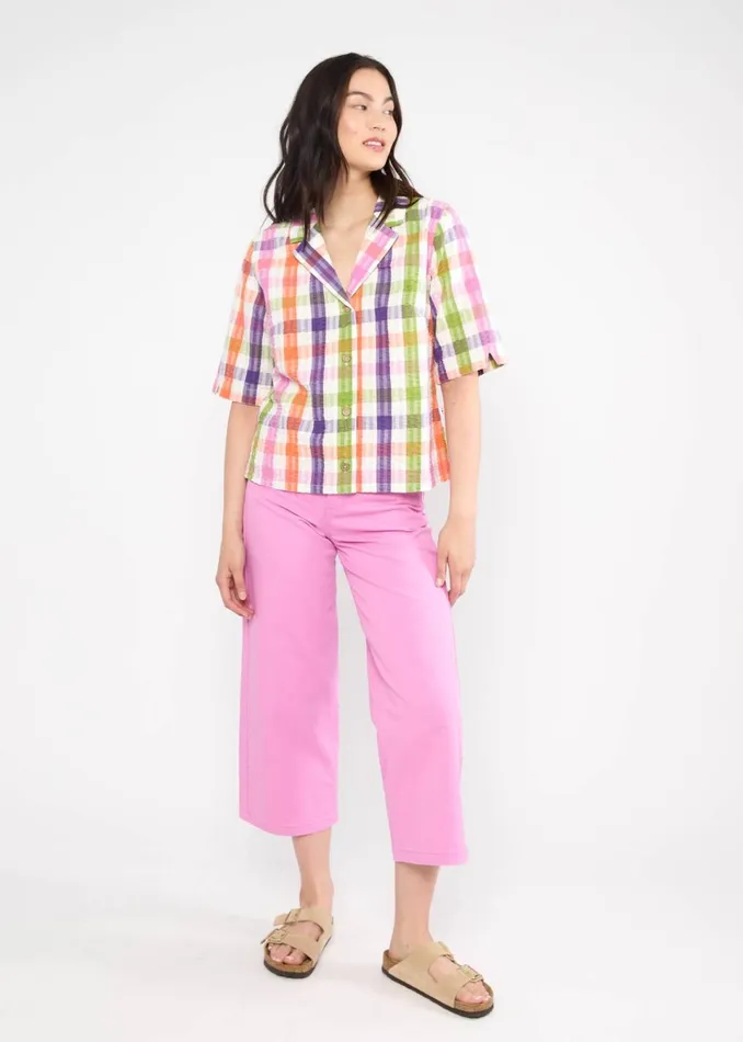Blutsgeschwister Seersucker Shirt Shimmy Chic Blue Women Blouses and Tunics