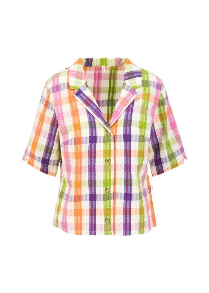 Blutsgeschwister Seersucker Shirt Shimmy Chic Blue Women Blouses and Tunics