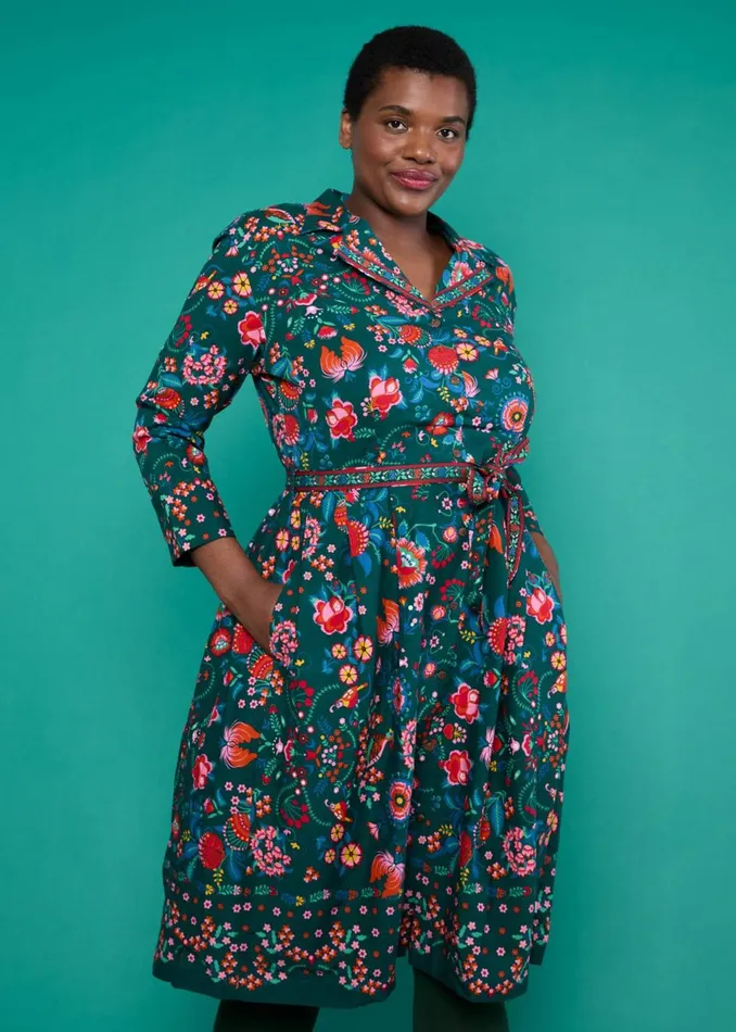 Blutsgeschwister Shirt Dress Zauberknopf Und Kragen Green Women Dresses