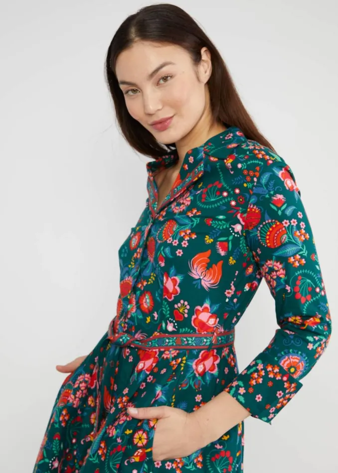 Blutsgeschwister Shirt Dress Zauberknopf Und Kragen Green Women Dresses