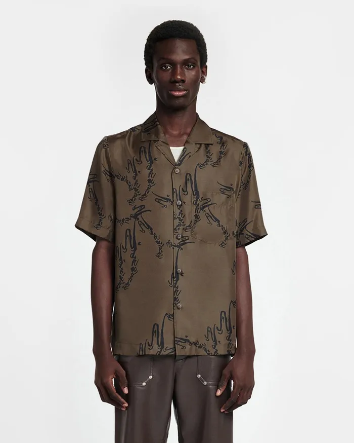 Bodil Printed SilkTwill Shirt Khaki Men Nanushka Tops