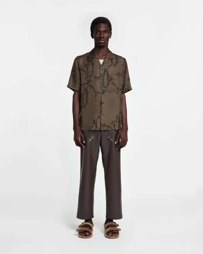 Bodil Printed SilkTwill Shirt Khaki Men Nanushka Tops