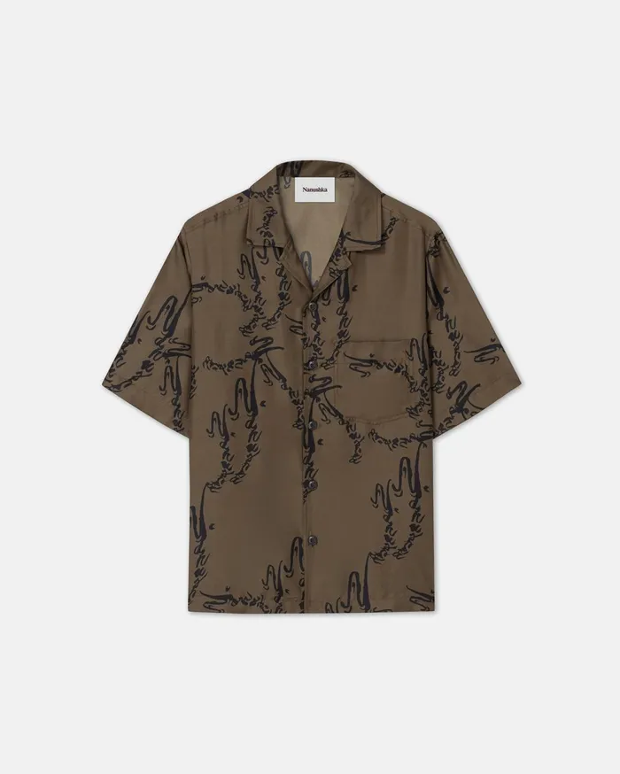 Bodil Printed SilkTwill Shirt Khaki Men Nanushka Tops