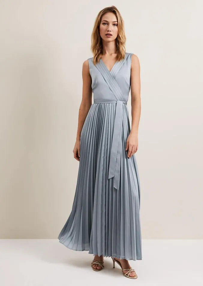 Bonnie Pleated Wrap Satin Maxi Dress Light Green Women Phase Eight Dresses
