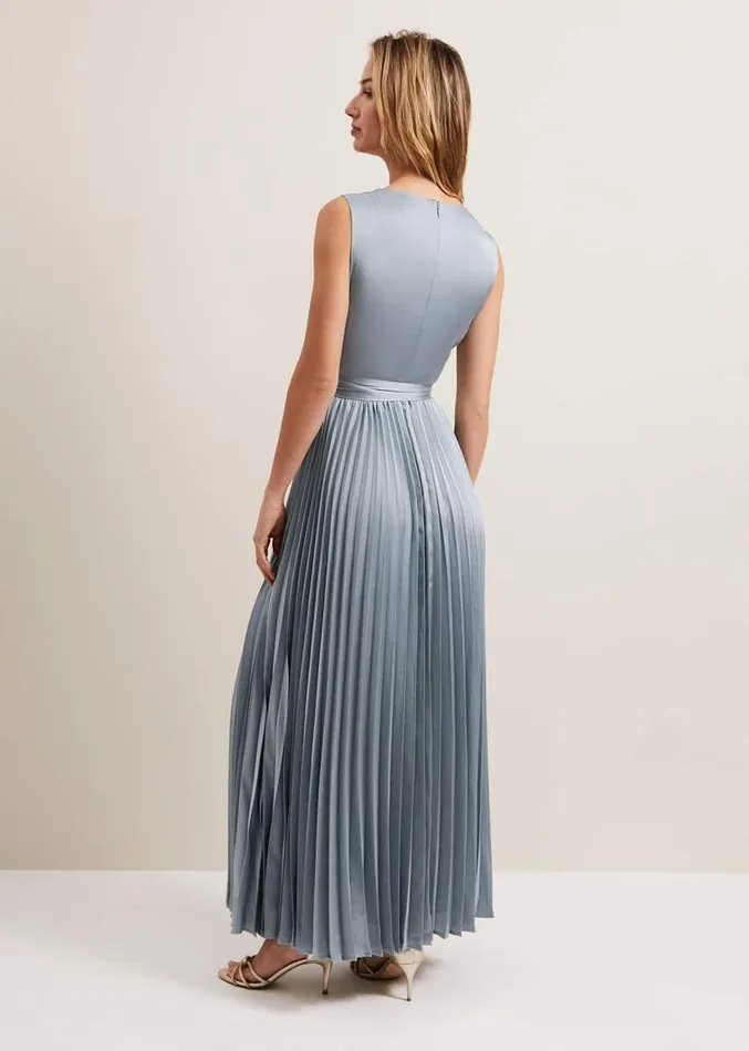 Bonnie Pleated Wrap Satin Maxi Dress Light Green Women Phase Eight Dresses