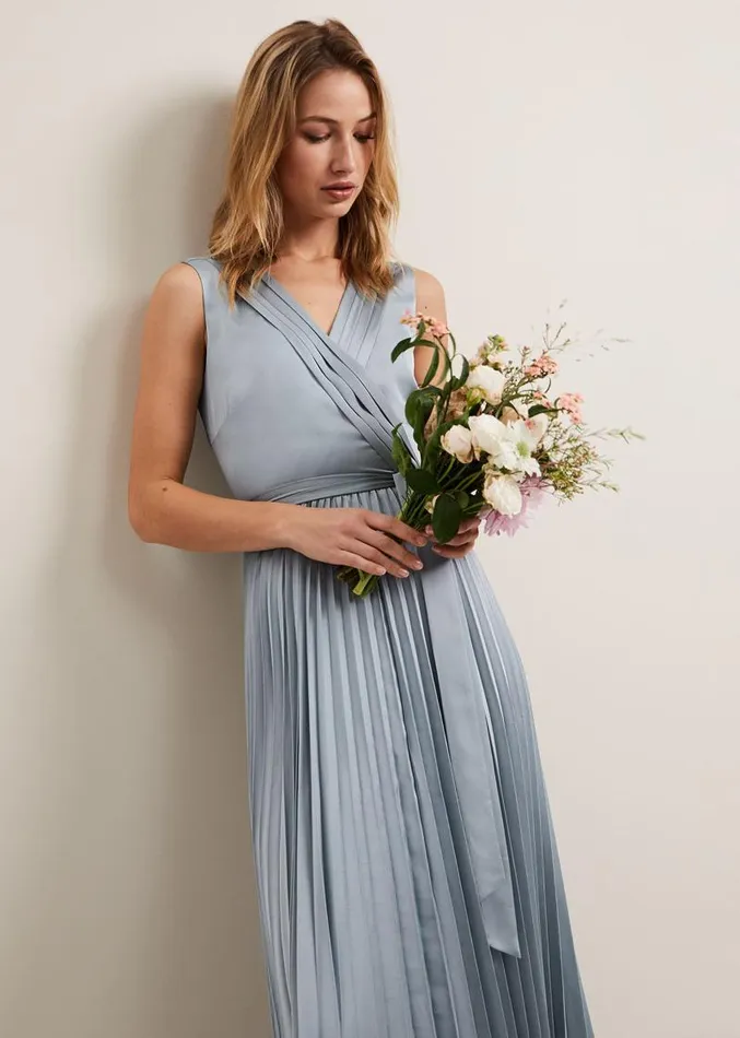 Bonnie Pleated Wrap Satin Maxi Dress Light Green Women Phase Eight Dresses