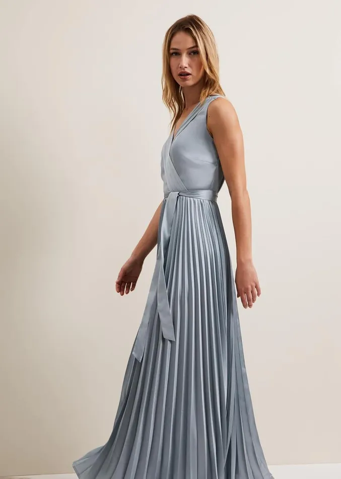 Bonnie Pleated Wrap Satin Maxi Dress Light Green Women Phase Eight Dresses