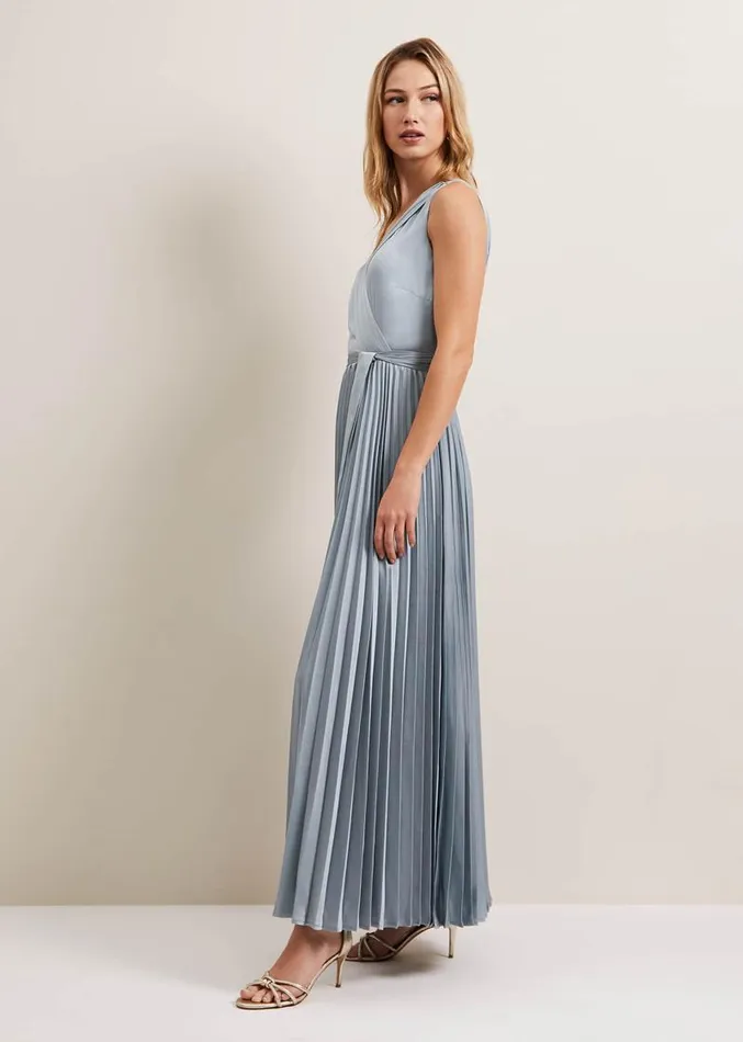Bonnie Pleated Wrap Satin Maxi Dress Light Green Women Phase Eight Dresses