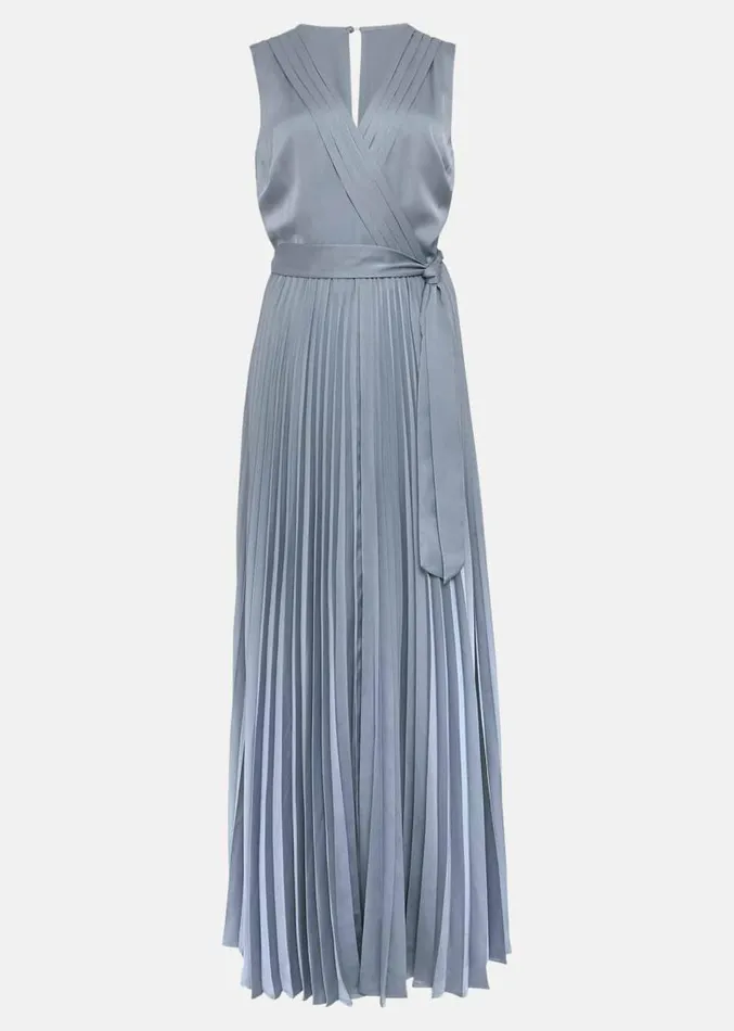 Bonnie Pleated Wrap Satin Maxi Dress Light Green Women Phase Eight Dresses