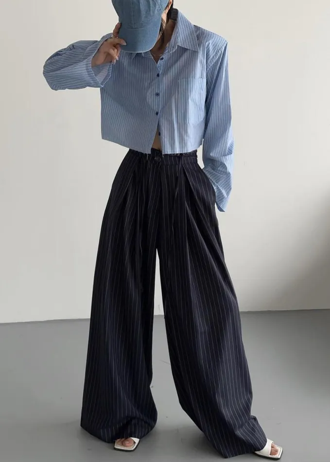 Bottoms Women The Frankie Shop Noor Wide Pants 8211 Navy Pinstripe