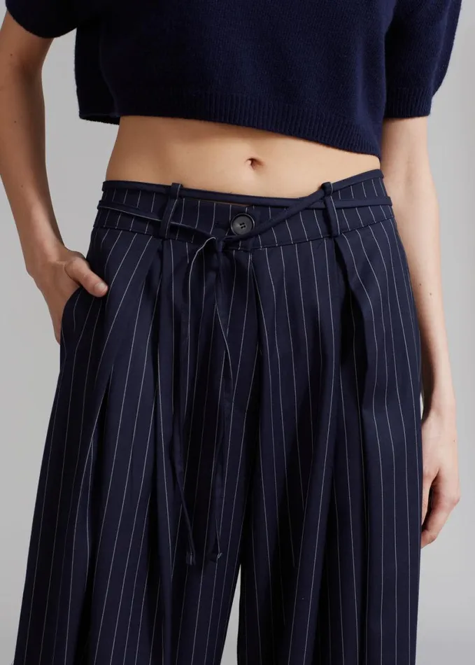 Bottoms Women The Frankie Shop Noor Wide Pants 8211 Navy Pinstripe